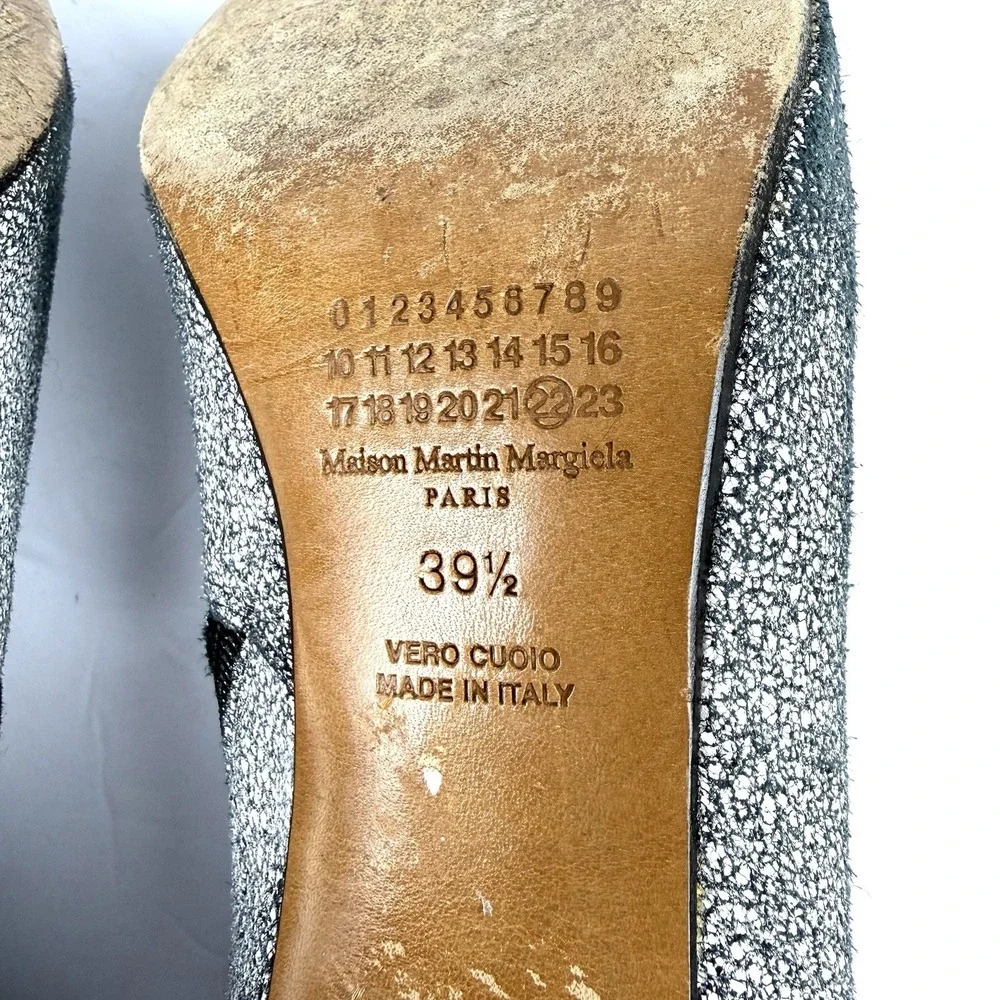 Maison Martin Margiela Open Toe Bootie‎ 39.5 Suede Zip Up Black White Crackle 9 - Picture 7 of 12